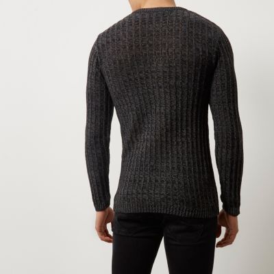 Dark grey twist slim fit jumper